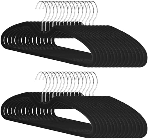 30 Pack Velvet Hangers, Short Neck Non Slip Slim Hangers with 360° Swivel Hook, Space Saving Clothes Hangers for Shirts, Dresses, Sweaters, Black by Unknown