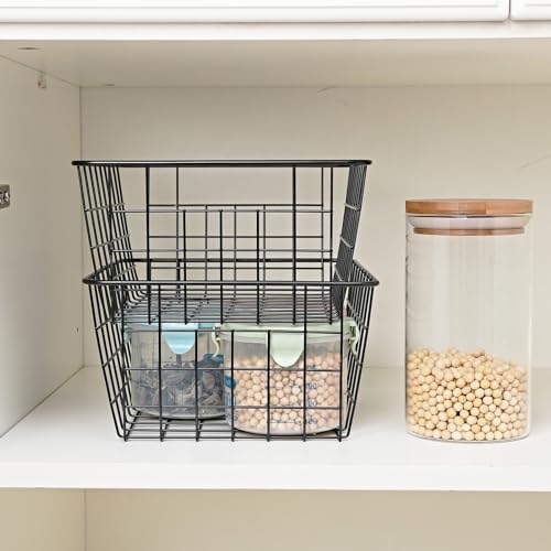 11" Upright Freezer Storage Baskets, Black Wire Storage Bins Small Bakset for Freezer, Pantry, Bathroom Organizing, Set of 4 - Image 6