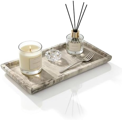 Natural Travertine Marble Vanity Bathroom Tray, 12 x 6 Inch Elegant Home Decor Tray for Kitchen,Bathroom,Dresser, Coffee Table,Sink Storage Holder Organizer, Gray Travertine (NS052) by Nanshop