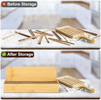 Cabilock Wooden Cutlery Box with Lid, Kitchen Chopsticks Box Utensils Drawer Organizer Bamboo Storage Case Countertop Silverware Container for Tableware - Image 5
