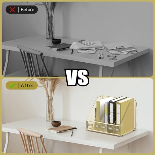 DALTACK 5-Slot Magazine File Holder, Metal Binder Holder, Gold - Image 7
