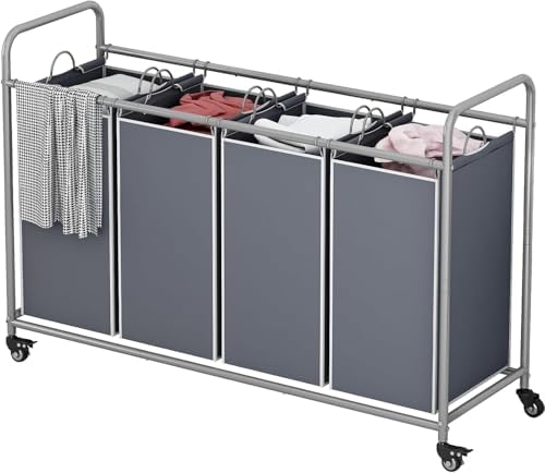 LINZINAR 4 Section Laundry Hamper, Grey Laundry Basket, 180L Laundry Sorter by LINZINAR