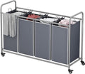 LINZINAR 4 Section Laundry Hamper, Grey Laundry Basket, 180L Laundry Sorter by LINZINAR