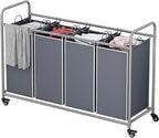 LINZINAR 4 Section Laundry Hamper, Grey Laundry Basket, 180L Laundry Sorter by LINZINAR