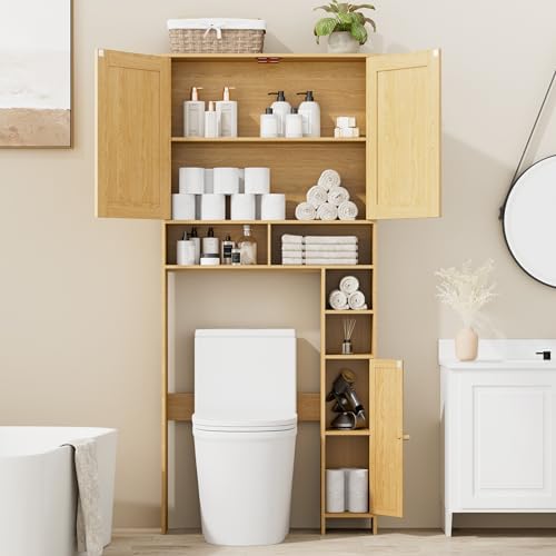 Homhedy Wooden Over The Toilet Storage Cabinet, Natural - Image 4