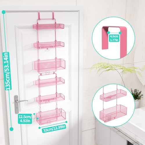 HapiRm Over Door Organizer Storage - Separable Door Organizer Hanging with 6 Metal Large Capacity Baskets for Bathroom Bedroom Kitchen Pantry Closet (Pink) - Image 3