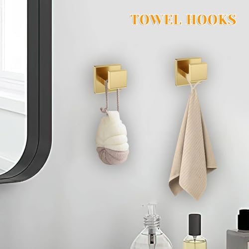Brushed Gold Towel Bar Set 5 Pieces Bathroom Hardware Accessories Set,Upgraded Toilet Paper Holder with Shelf,Stainless Steel Towel Holder Set for Bathroom,Wall-Mounted 23.6 in - Image 5