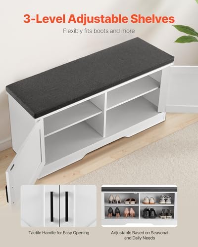 VEVOR Shoe Storage Bench with Padded Cushion & 2 Barn Doors, Entryway Bench 39.4 x 14.0 x 18.1 Inches, for Entryway, Hallway, Living Room, Bedroom - Image 6