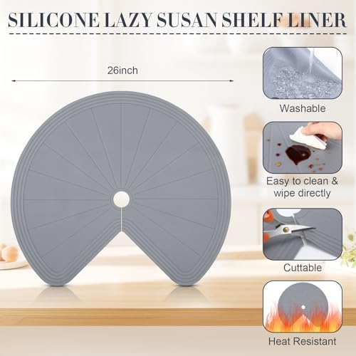 DoubleFill 2 Pack 26 Inch Lazy Susan Shelf Liner Silicone, Gray - Image 2