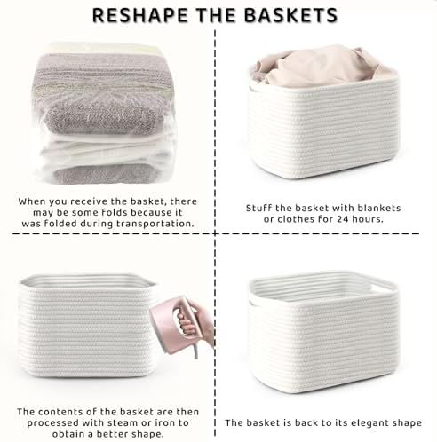 4 Pack Storage Baskets for Organizing, 11''Lx9''Wx8''H Woven Baskets for Storage Toys, Towels, Books, and Clothes, Cotton Rope Basket for Shelves with Handle - Image 7