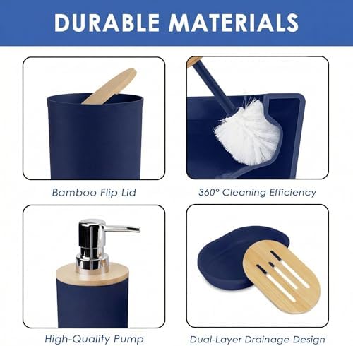 Bathroom Decor and Accessories Set of 10, Striped Navy - Image 4
