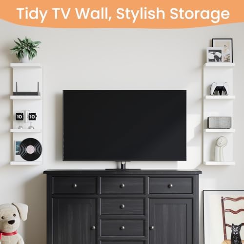 upsimples 4-Tier Floating Wall Shelf, White Vertical Vanity Decor Shelves - Image 7