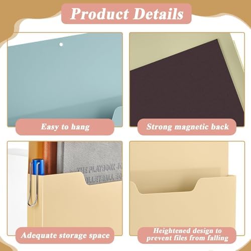 gisgfim 8 Pcs Magnetic Wall File Organizer Magnetic File Paper Holder Hanging Refrigerator Magazine Mail Holder for Planners Letters Documents Whiteboard Classroom Office Home (Boho,10 x 13 Inch) - Image 3
