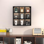 Helsin 9 Grid Vintage Coffee Mug Display Rack, 16inch Wall Mounted Wooden Curio Shadow Box Shelf, Cup Floating Shelves Display and Organizer (Black) - Image 2