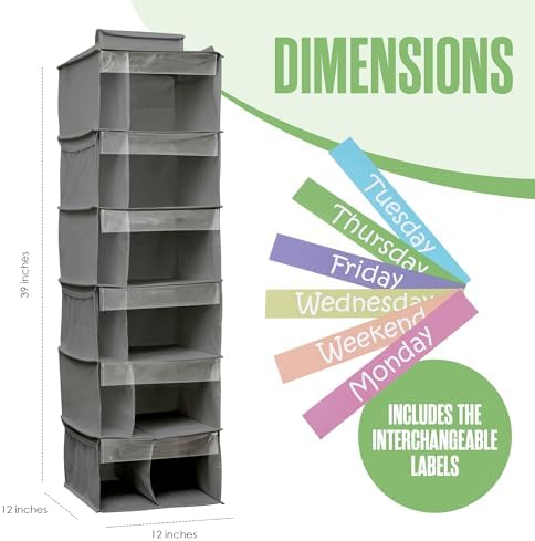 Kids Clothes Organizer, Weekly Clothes Organizer for Kids, 6 Shelf, Grey - Image 2