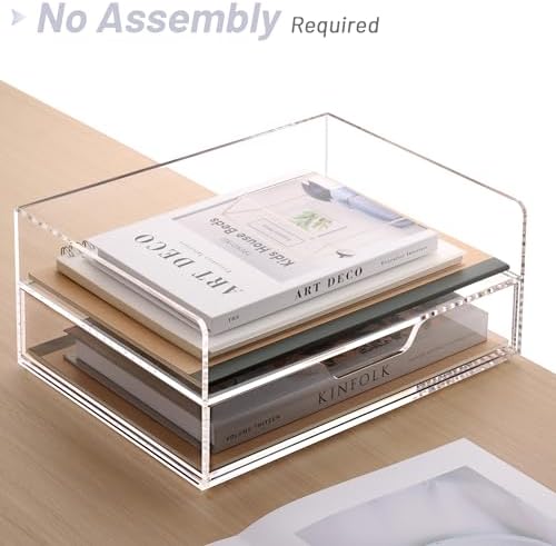 SANRUI Acrylic Desk Organize with Drawer, Stackable File Organizer, 2-Tier - Image 7