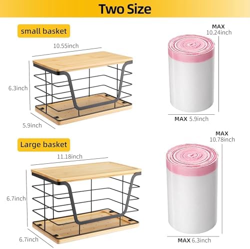ALOCEO 2 Pack Large Garbage Bag Dispenser for 13/30/33 Gallon Bags, Potato and Onion Storage Baskets with Bamboo Lid, Stainless Steel Stackable Storage Bins for Kitchen Laundry Pantry Room - Image 3