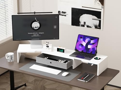 LAPTAIN Dual Monitor Stand Riser with Drawer, Adjustable Desk Organizer - Image 6