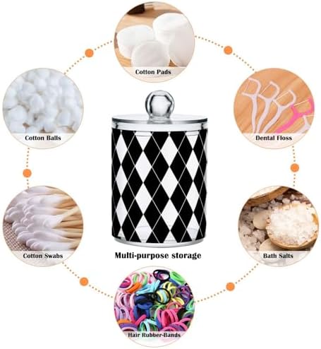 Black White Harlequin Pattern Qtip Holder Apothecary Jars Bathroom Storage Floss Makeup Organizer for Cotton Ball Swab Acrylic 4 Packs - Image 4