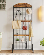 CHOEZON Grid Wall Panel 5.7' x 2' FT Grid Display Rack, 2 Pack Movable Gridwall Display Stand with 8 S-Shaped Hooks and 8 Garment Hooks, Floorstanding Wire Grid Rack, Rustic Brown and Black TCJ17P2BF - Image 2