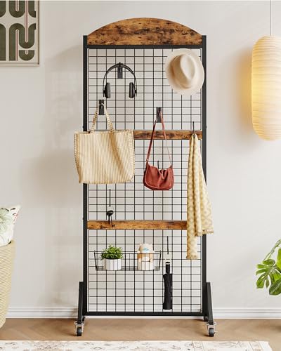 CHOEZON Grid Wall Panel 5.7' x 2' FT Grid Display Rack, 2 Pack Movable Gridwall Display Stand with 8 S-Shaped Hooks and 8 Garment Hooks, Floorstanding Wire Grid Rack, Rustic Brown and Black TCJ17P2BF - Image 2