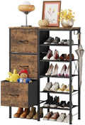 YAOHUOO Shoe Rack Organizer with 3 Fabric Drawers, 6 Tier Shoe Cabinet Storage, Multi-Use Metal Shelf for Entryway,Closet,Living Room by YAOHUOO