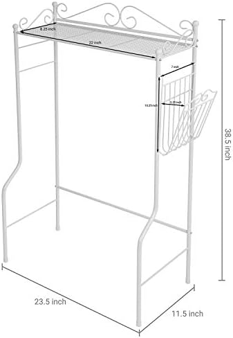 MyGift Over Toilet Storage Shelf with Magazine Basket, White Metal - Image 3