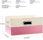 PRANDOM Large Collapsible Storage Baskets for Closet [3-pack] Decorative Fabric Storage Bins Cubes with Leather/Metal Handles for Shelves Bedroom Living Room Pink&Cream (14.9x9.8x8.3 Inch) - Image 4
