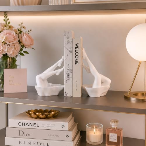 White Legs Sculpture Bookends for Shelves, Modern Book Ends Decorative - Image 6