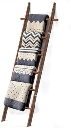 Farmhouse Wooden Blanket Ladder with Removable Hooks Brown 6-Tier by chilinii