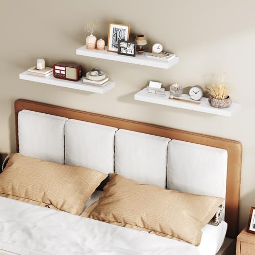 RALGEND Floating Shelves for Wall, 23.6" Wall Shelf Set of 3 with Invisible Brackets, 1.5" Thick Hanging Shelves Farmhouse Home Decor for Bathroom, Living Room, Bedroom, White 6301BJP3WT - Image 6