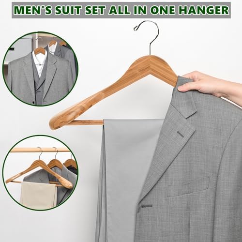 Amber Home 6 Pack Wide Shoulder Bamboo Wood Suit Coat Hangers - Image 6