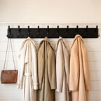 WEBI Coat Rack Wall Mount,38 9/16" Long,10 Tri Hooks for Hanging Coats,16" Hole to Hole,Coat Hooks Wall Mounted Coat Hanger,Farmhouse Wood Hook Rack for Clothes,Jacket,Hats,Rustic Black - Image 2