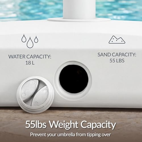 Best Choice Products 55lb Fillable Umbrella Base Stand, Plastic Patio Umbrella Stand with Pole Holder, Adjustment Knob for Outdoor, Lawn, Deck, Asscher Design - White - Image 3