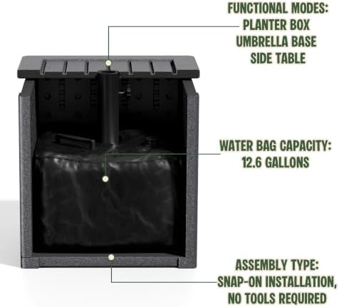 Patio Umbrella Base with 1.5" Hole, Outdoor Side Table, Planter Box, Grey - Image 4