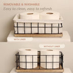 Set of 3 Decorative Basket Organizers, Sturdy Rustic & Farmhouse Decor Metal Wooden Baskets for Organizing, Wire with Liner, Perfect as Home, Kitchen or Bathroom Organizer - Image 5