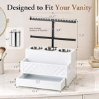 Xuhal Hair Tool Organizer Hair Dryer Holder with Drawer and Jewelry Rack and Drawer, Wall Mounted Styling Tools Station for Bathroom Vanity, Blow Dryer Curling Iron Flat Iron Storage Caddy (White) - Image 2