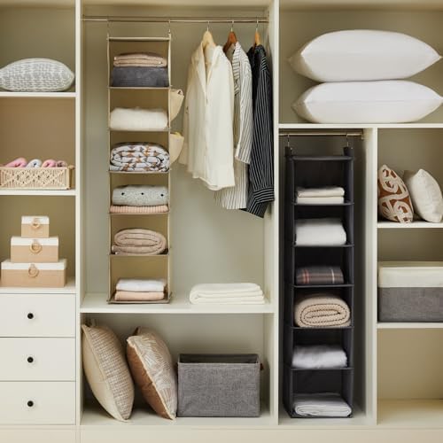 YOUDENOVA Hanging Closet Organizer and Storage, 6-Shelf, 2 Packs, Beige - Image 4