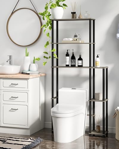 Over Toilet Shelf Organizer, 5-Tier Toilet Storage Rack with Side Racks Over The Toilet Stand for Bathroom Balcony Laundry, Grey/Black by VPSMATHOME