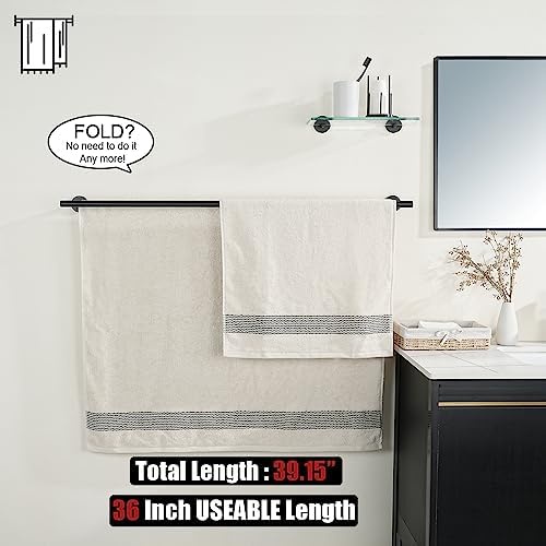 JQK Double Towel Bar Black, 39 Inch 304 Stainless Steel Thicken 1mm Towel Rack for Bathroom, Bath Towel Holder Matte Black Wall Mount, Useable Length 36 Inch, TB100L36-PB - Image 3