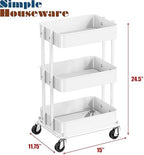 Simple Houseware 3-Tier Utility Cart, Low 24" Height Fits Under Desk, White - Image 3