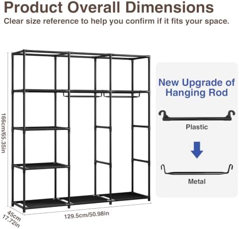 SORCEDAS Portable Closet Wardrobe with Hanging Rods Shelves Clothes Storage - Image 3