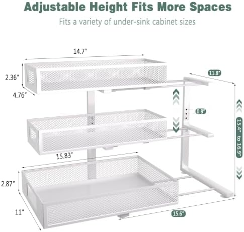 Under Sink Organizer, 3-Tier Height Adjustable Pull Out Cabinet Organizer - Image 4