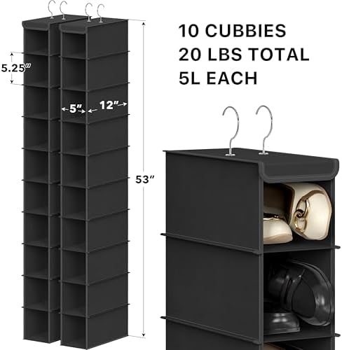 Simple Houseware 2 Pack 10 Shelves Hanging Shoe Organizer, Black - Image 2