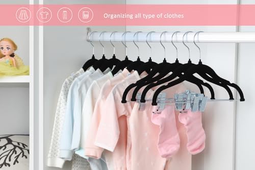 ManGotree 11.8'' Baby Velvet Hangers with Movable Clips 28 Pack Black - Image 2
