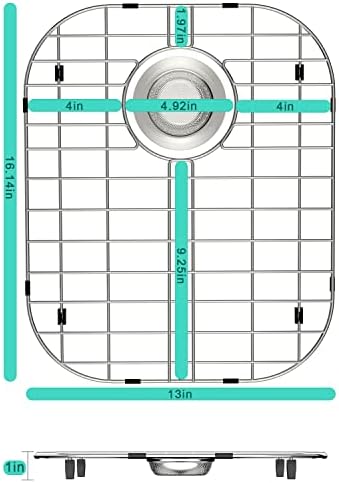 SANNO Sink Protectors for Kitchen, Stainless Steel Bottom Grid with Rear Drain Hole, Double Sink 16.14" L X 13" W, 2 Pack - Image 2