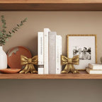 Gold Bow Metal Bookends Set of 2 Heavy Duty Cast Iron Book Ends for Heavy Books Unique Modern Decorative Book Holders for Shelves Home Accent Decor - Image 4