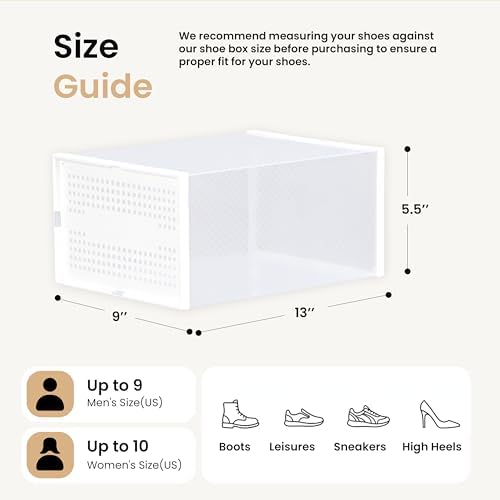 HealSmart 15-Pack Large Shoe Storage Boxes, Stackable Plastic Shoe Organizer with Lids, Large Shoe Rack & Storage Containers for Closet, Under Bed, Entryway, White - Image 2