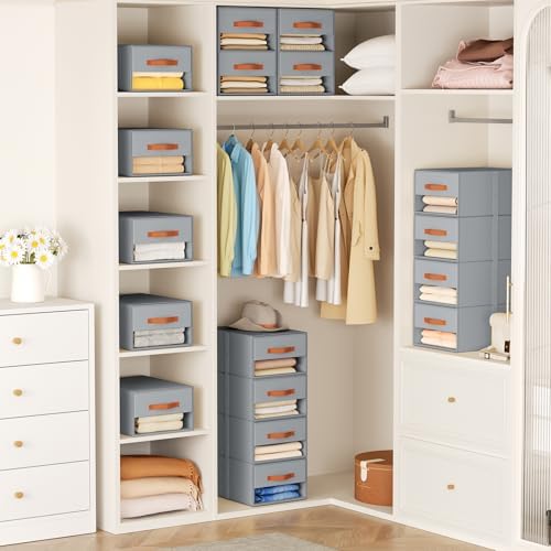 DIMJ Closet Organizers and Storage - Pull-out Fabric Bins with Drawers for Closet Foldable Clothes Organizers with Clear Window, Stackable Storage Drawers for Bedroom,Living Room,Shelf,6-Pack, Grey - Image 2