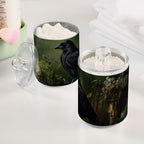 Qtip Cotton Ball Holder Dispenser with Lid, Raven Book Flower Print Plastic Jars Bathroom Canisters Storage Organizer 4 Pack - Image 5